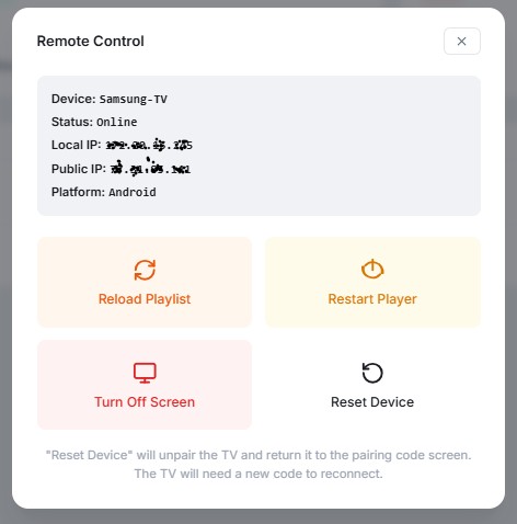 GlobalTVsign Remote Control Modal