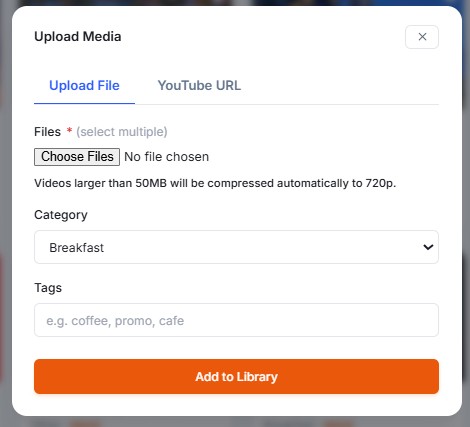 GlobalTVsign Upload Media Modal