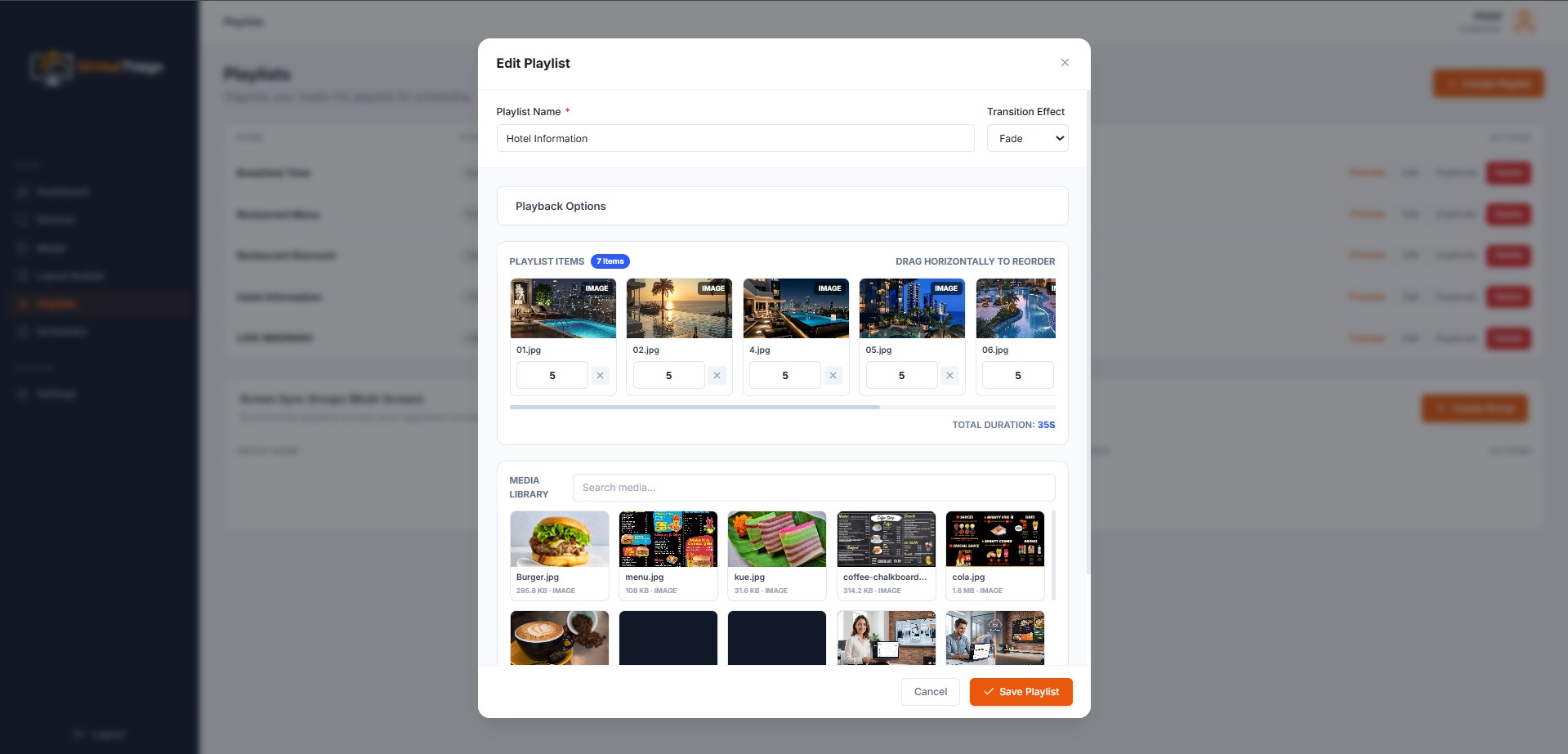 GlobalTVsign Create Playlist Modal